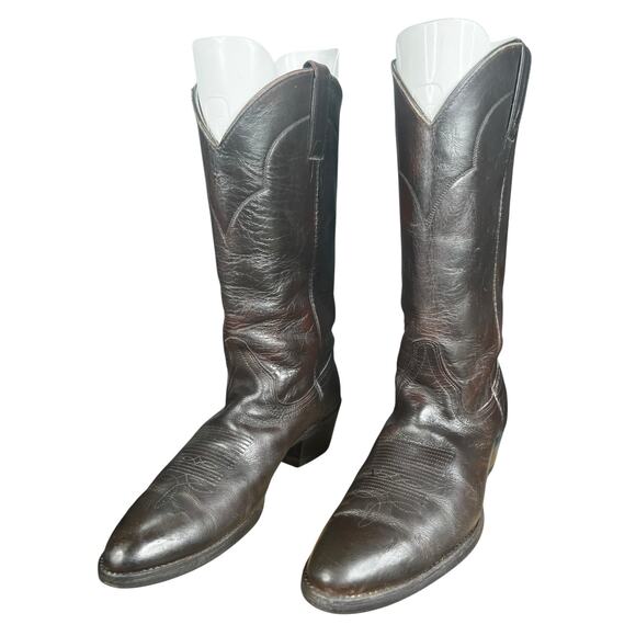 Vintage Cat\'s Paw Men’s Brown Leather Cowboy Boots Size US 8 D main image 10